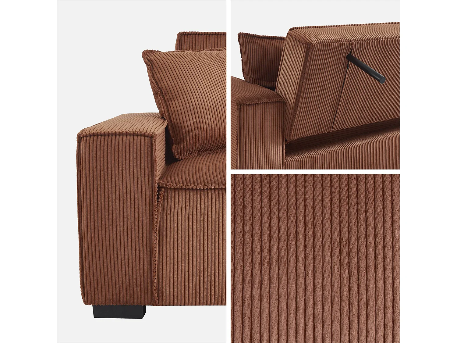 Canapé convertible 3 places en velours côtelé camel 231x96x80 cm