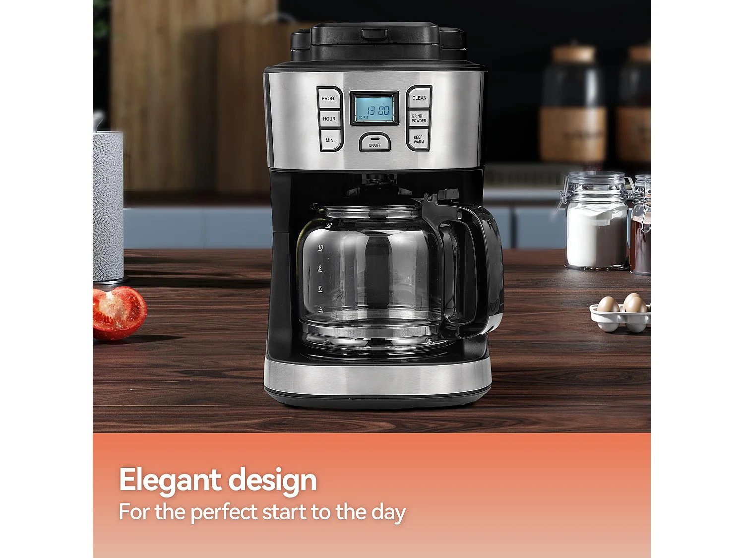 Cafetera de filtro barista con molinillo y jarra aislada | Cafetera aislada para 10 tazas grandes de café | Para café en grano y café molido, negro/gris