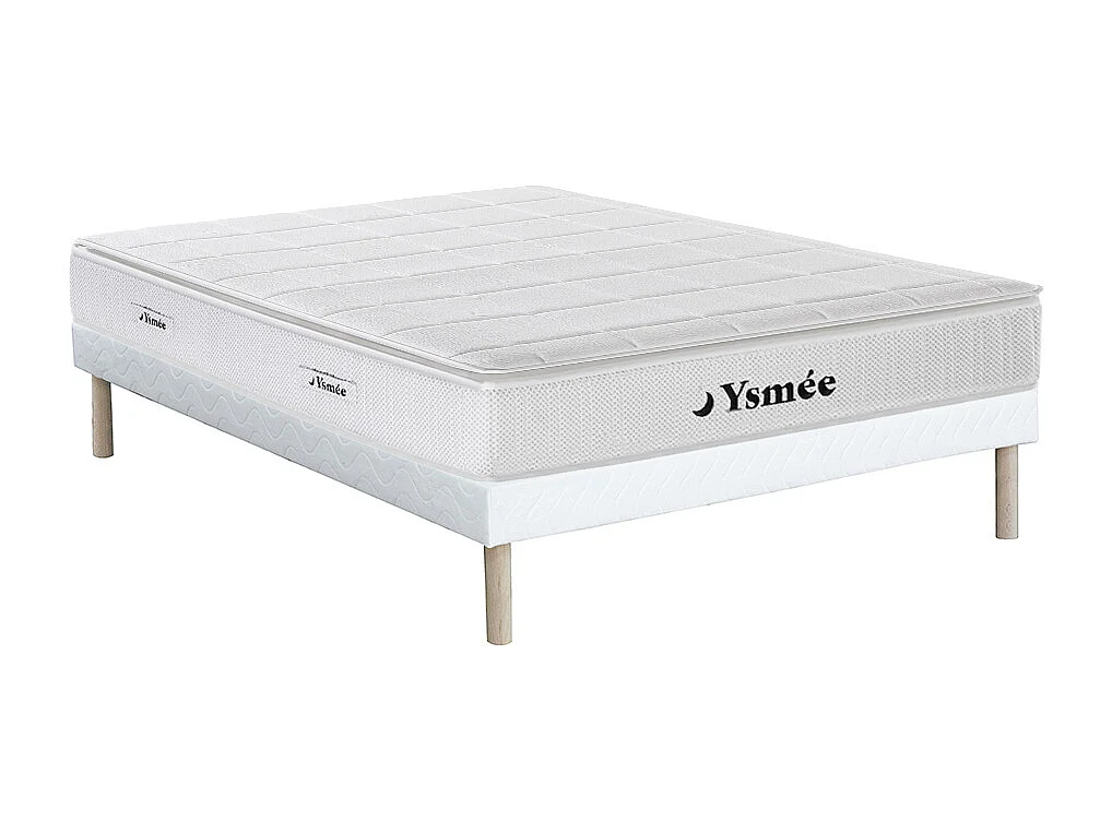Ensemble 160 x 200 cm sommier tapissier + matelas hybride ressorts ensachés accueil nano ressorts + mémoire de forme ép.32cm - IPOH de YSMÉE