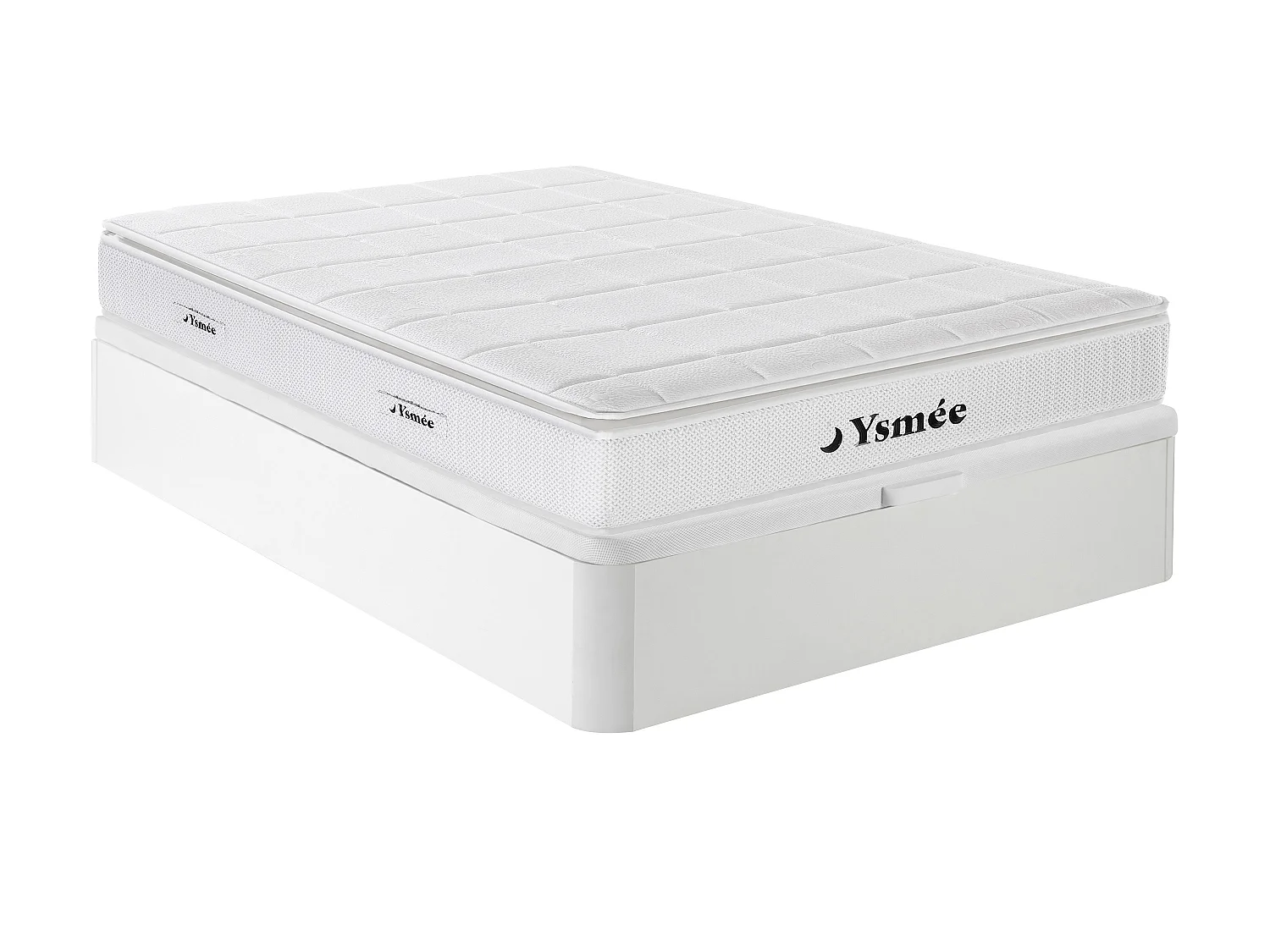 Set 160 x 200 cm bedbodem met opbergruimte wit + matras met pocketveren toplaag nanoveren + traagschuim dikte 32 cm - IPOH van YSMÉE