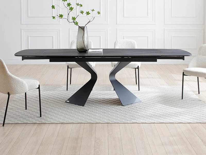 Mesa extensible de comedor para 6 a 10 personas en vidrio templado, cerámica y metal - Efecto mármol negro - KAJARI de Maison Céphy