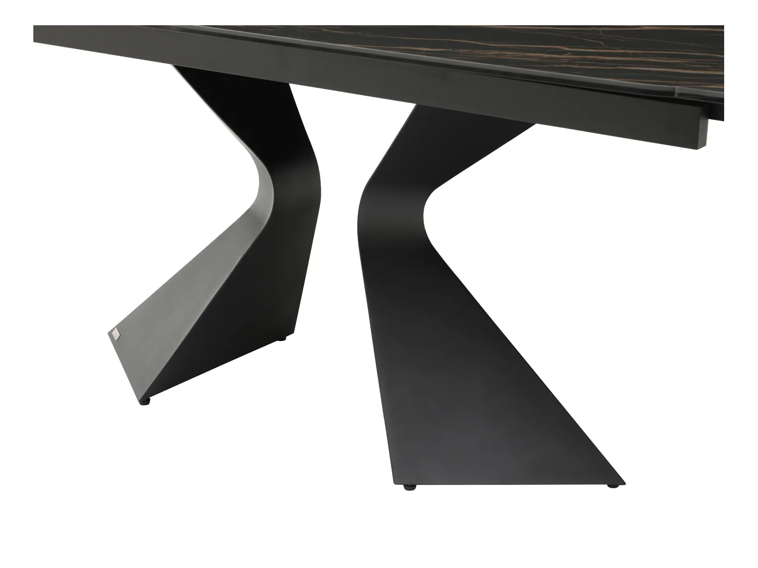 Verlengbare eettafel 6 tot 10 plaatsen van gehard glas, keramiek en metaal - Zwart marmereffect - KAJARI van Maison Céphy