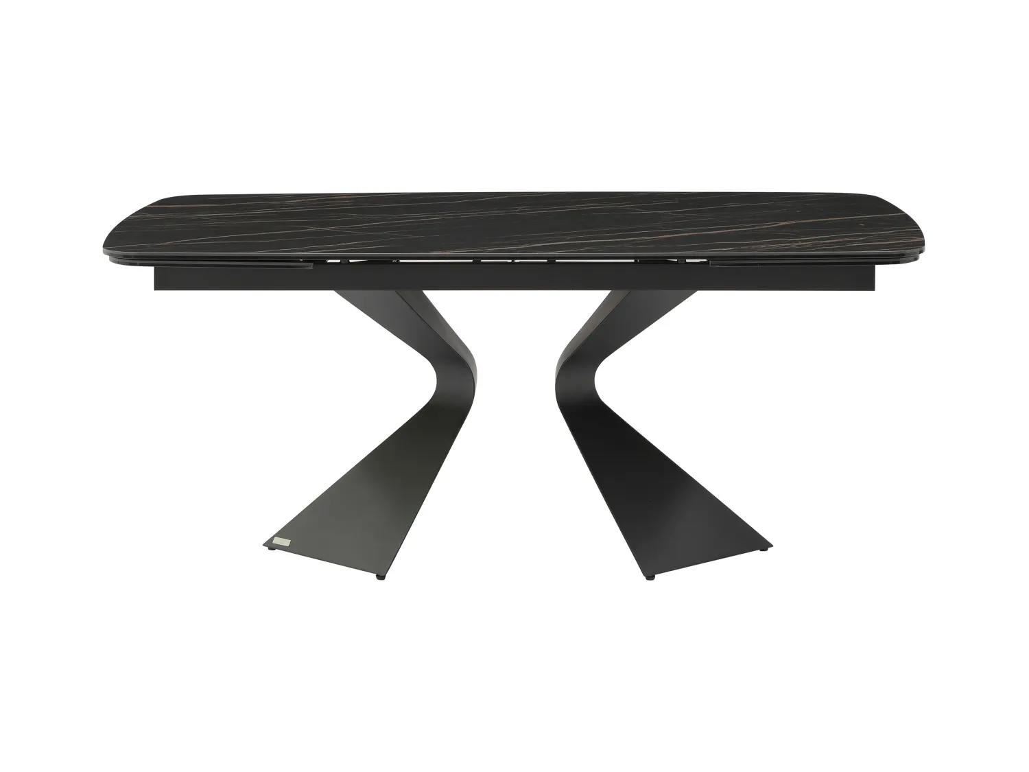 Verlengbare eettafel 6 tot 10 plaatsen van gehard glas, keramiek en metaal - Zwart marmereffect - KAJARI van Maison Céphy