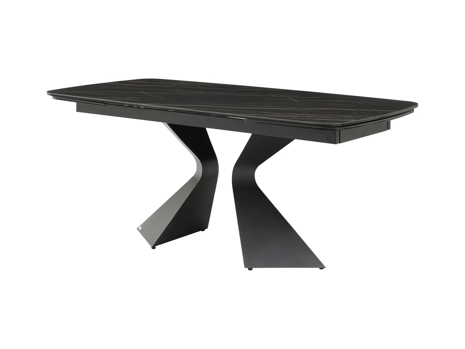 Verlengbare eettafel 6 tot 10 plaatsen van gehard glas, keramiek en metaal - Zwart marmereffect - KAJARI van Maison Céphy