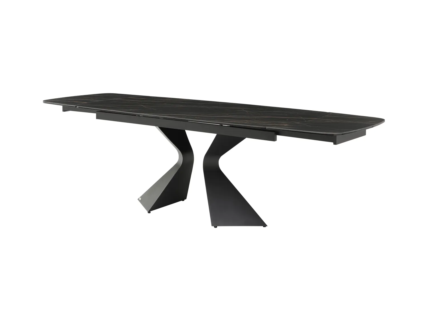 Verlengbare eettafel 6 tot 10 plaatsen van gehard glas, keramiek en metaal - Zwart marmereffect - KAJARI van Maison Céphy