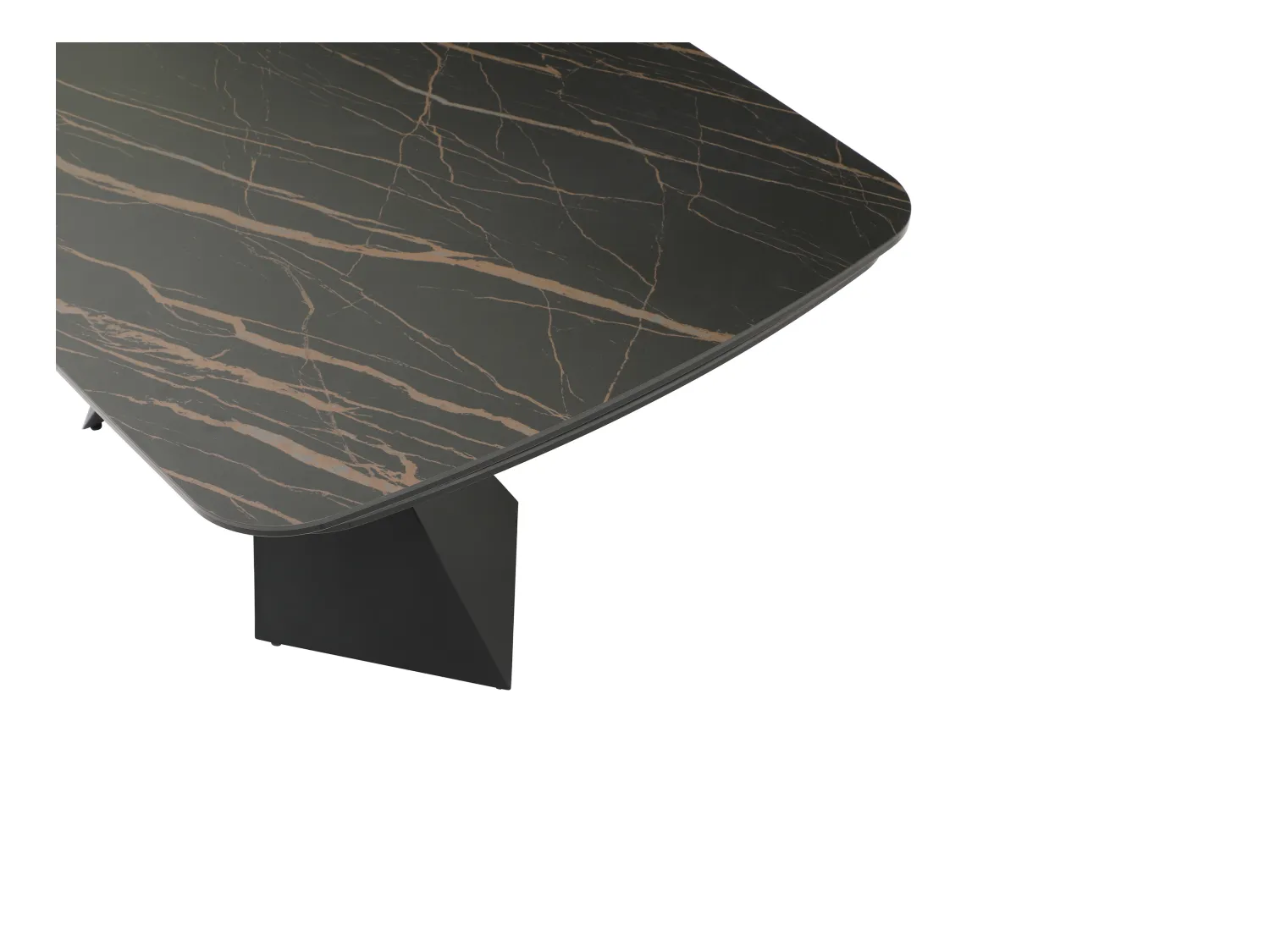 Verlengbare eettafel 6 tot 10 plaatsen van gehard glas, keramiek en metaal - Zwart marmereffect - KAJARI van Maison Céphy