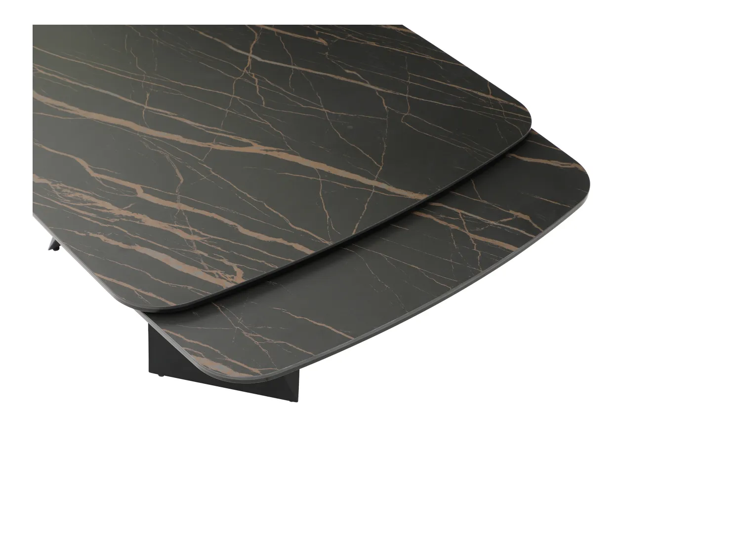 Verlengbare eettafel 6 tot 10 plaatsen van gehard glas, keramiek en metaal - Zwart marmereffect - KAJARI van Maison Céphy