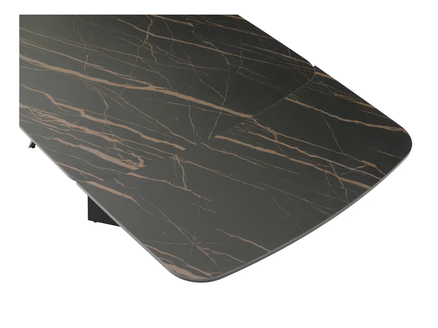 Verlengbare eettafel 6 tot 10 plaatsen van gehard glas, keramiek en metaal - Zwart marmereffect - KAJARI van Maison Céphy