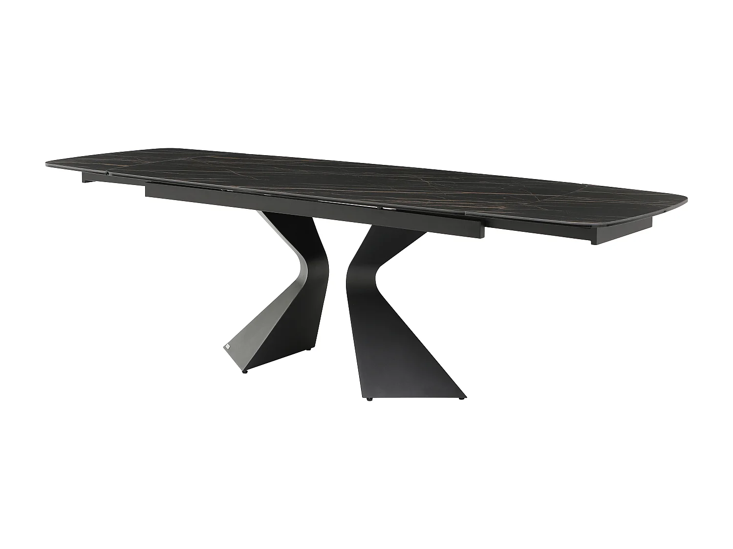 Table à manger extensible 6 à 10 personnes en verre trempé, céramique et métal - Effet marbre noir - KAJARI de Maison Céphy