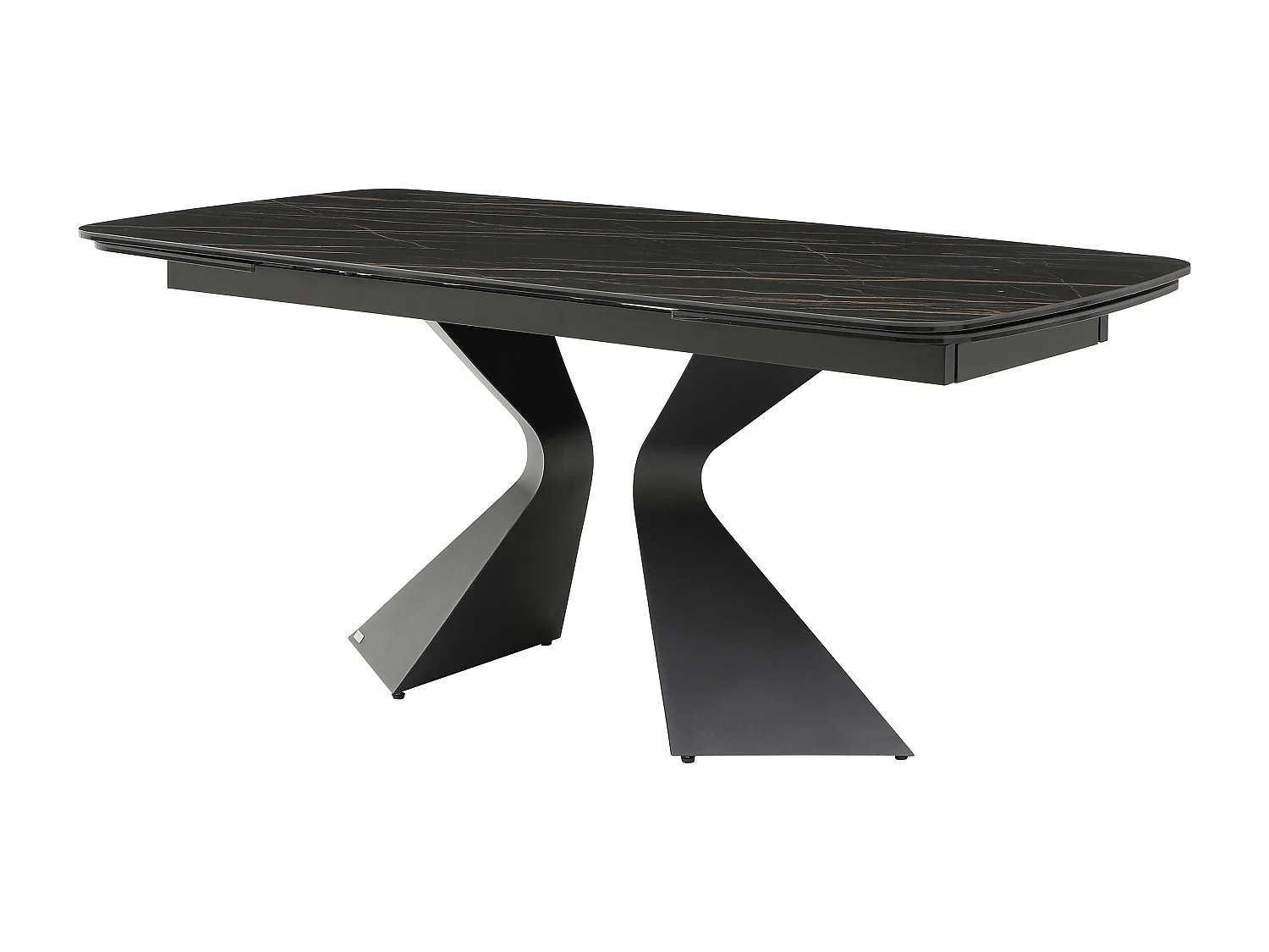 Table à manger extensible 6 à 10 personnes en verre trempé, céramique et métal - Effet marbre noir - KAJARI de Maison Céphy