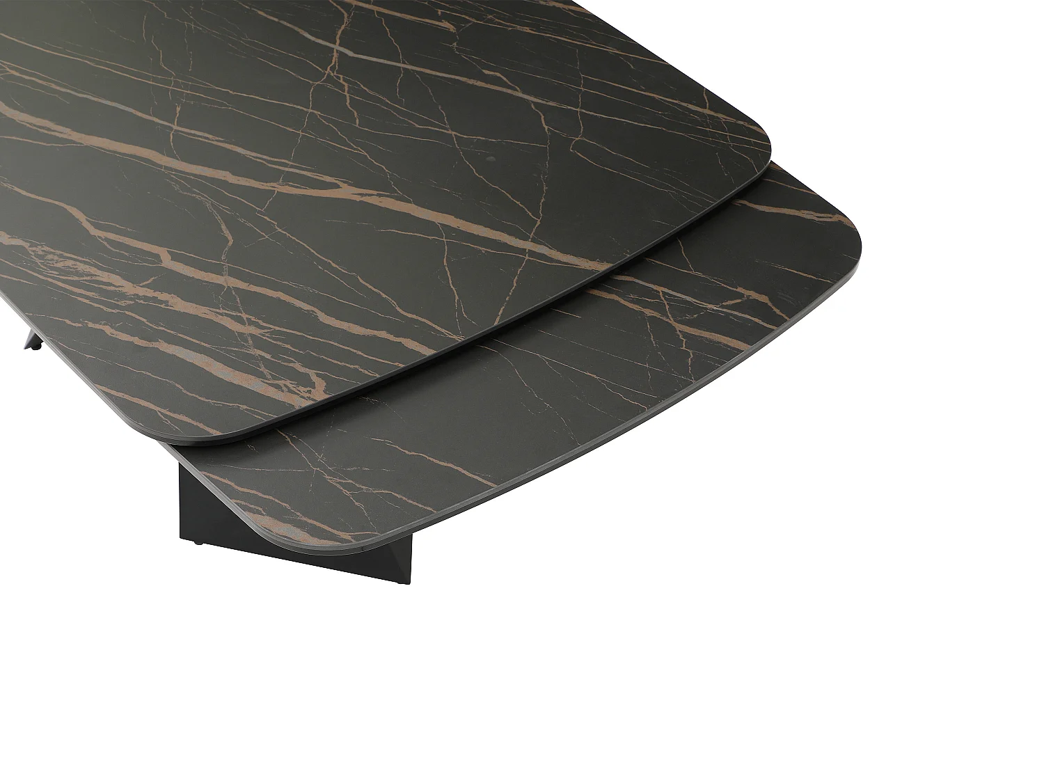 Table à manger extensible 6 à 10 personnes en verre trempé, céramique et métal - Effet marbre noir - KAJARI de Maison Céphy