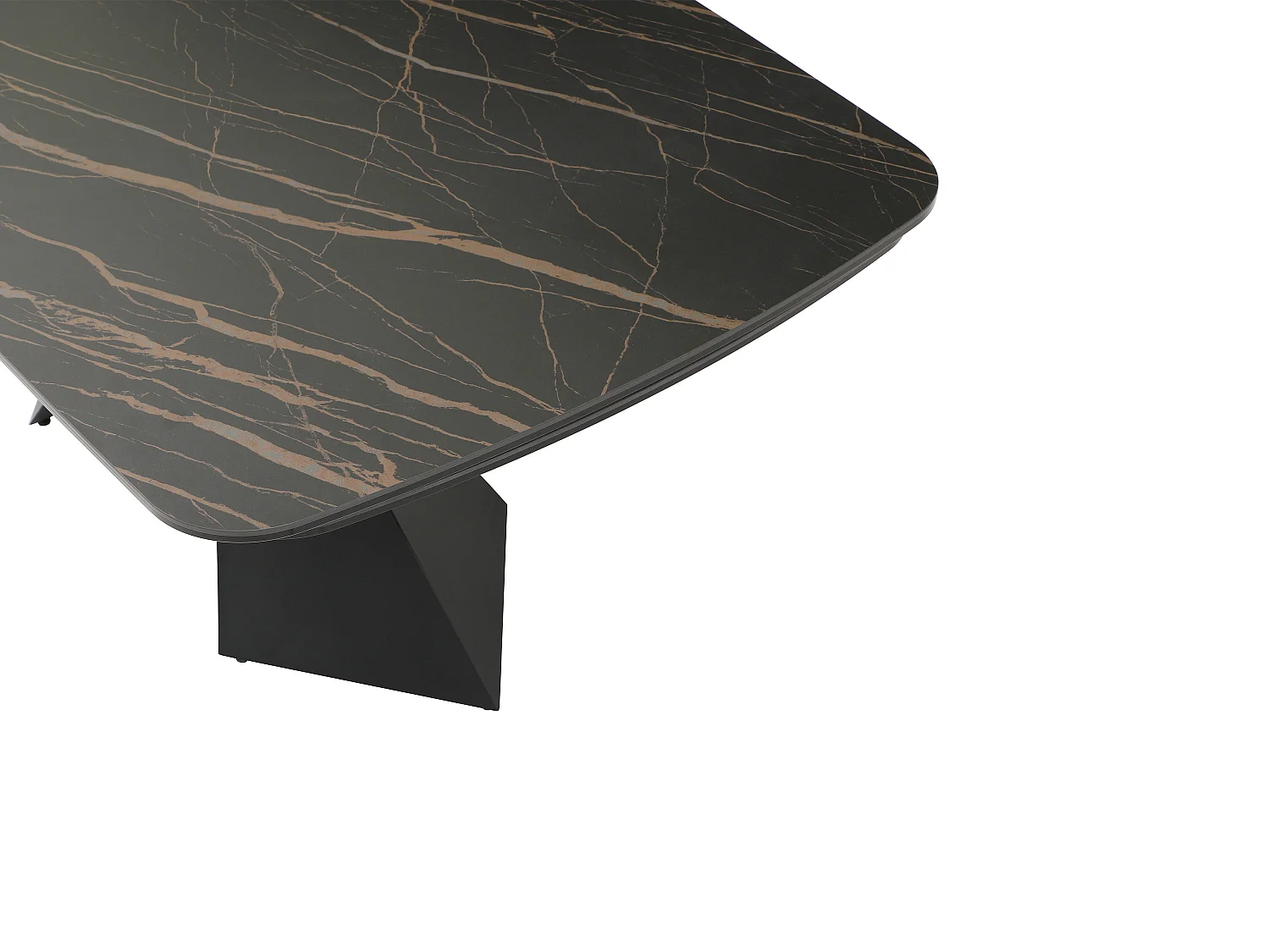 Table à manger extensible 6 à 10 personnes en verre trempé, céramique et métal - Effet marbre noir - KAJARI de Maison Céphy