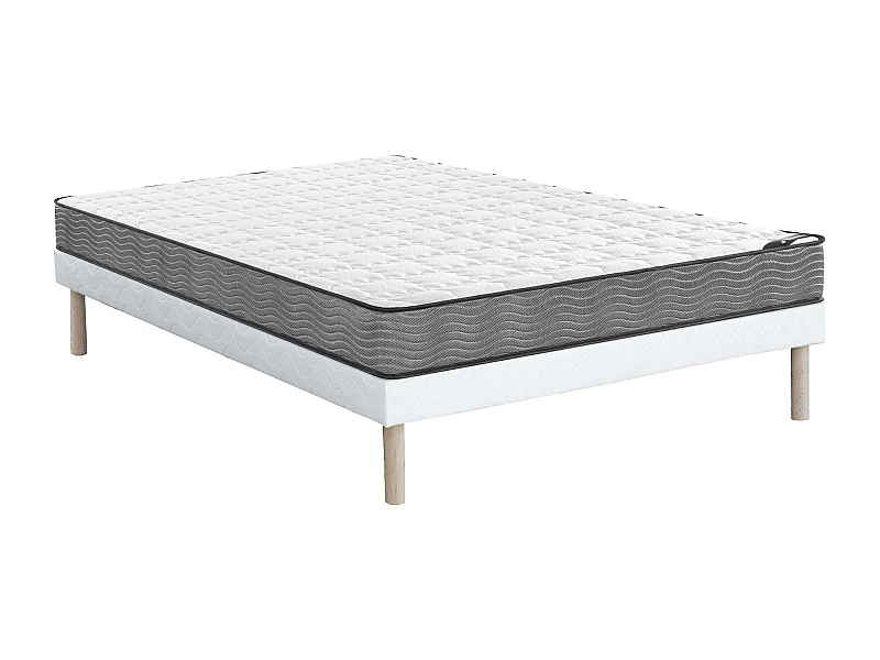 Set aus Bettgestell + Taschenfederkernmatratze - 140 x 190 cm - Stärke 19 cm - KIJAL von YSMÉE