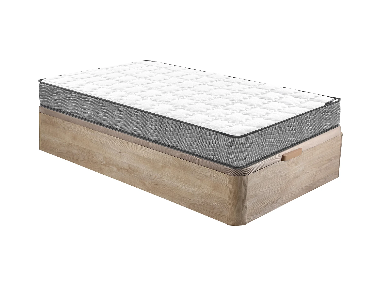 Conjunto 90x190 cm sommier com espaço de arrumação natural claro + colchão de molas ensacadas esp. 19 cm - KIJAL II de YSMÉE