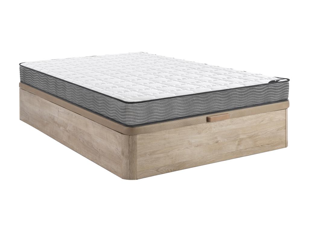 Ensemble 140 x 190 cm sommier coffre naturel clair + matelas ressorts ensachés ép.19cm - KIJAL II de YSMÉE