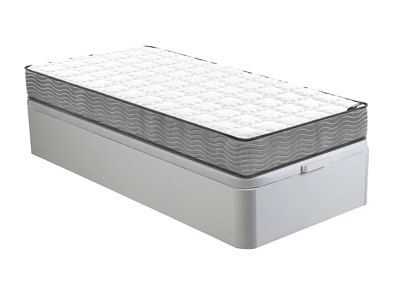 Set aus Bettgestell mit Bettkasten + Taschenfederkernmatratze - 90 x 190 cm - Stärke 19 cm - Weiß - KIJAL von YSMÉE