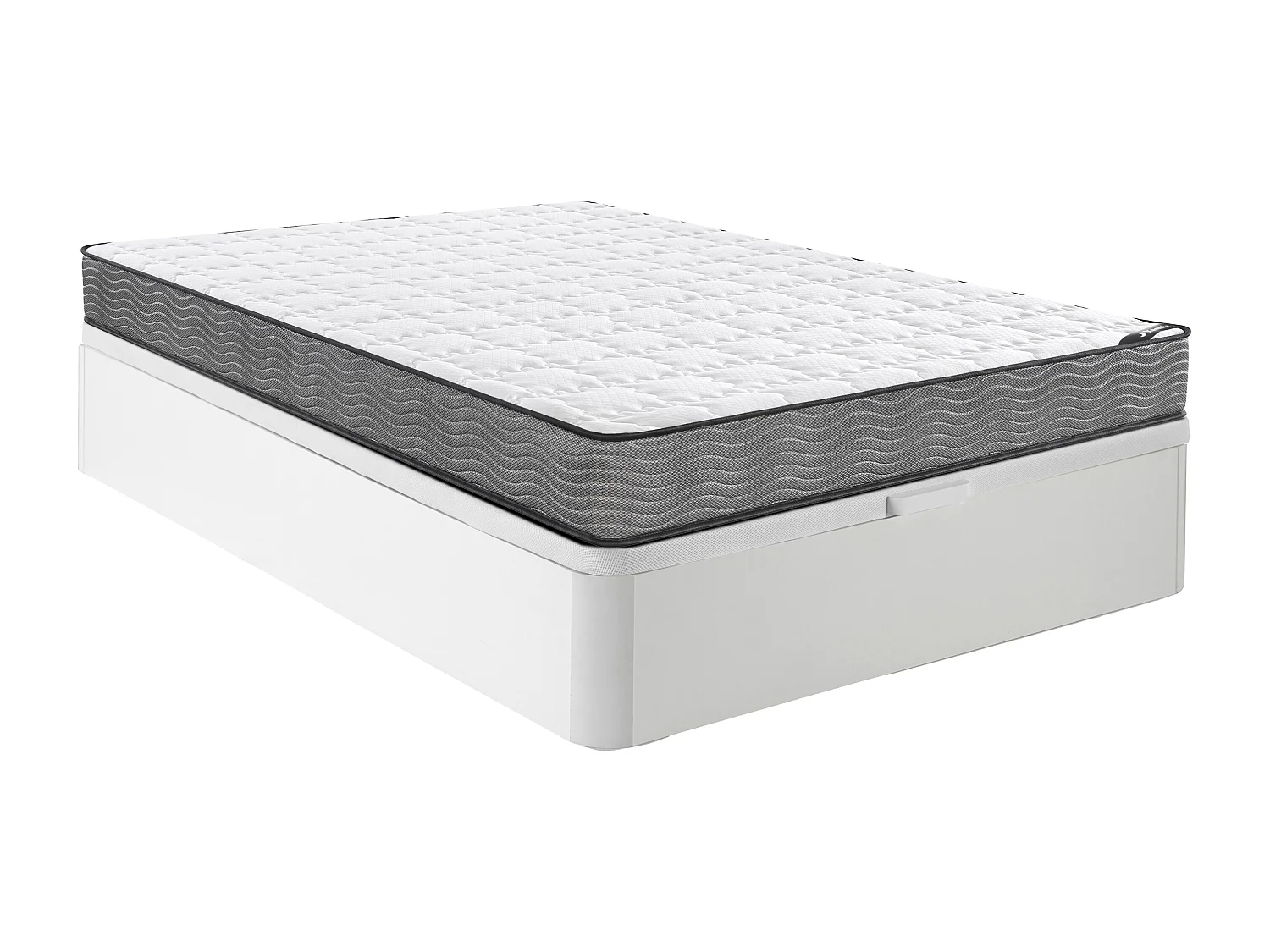 Sett 140 x 190 cm hvit sengeramme med oppbevaring + pocketfjærmadrass 19 cm tykkelse - KIJAL II fra YSMÉE