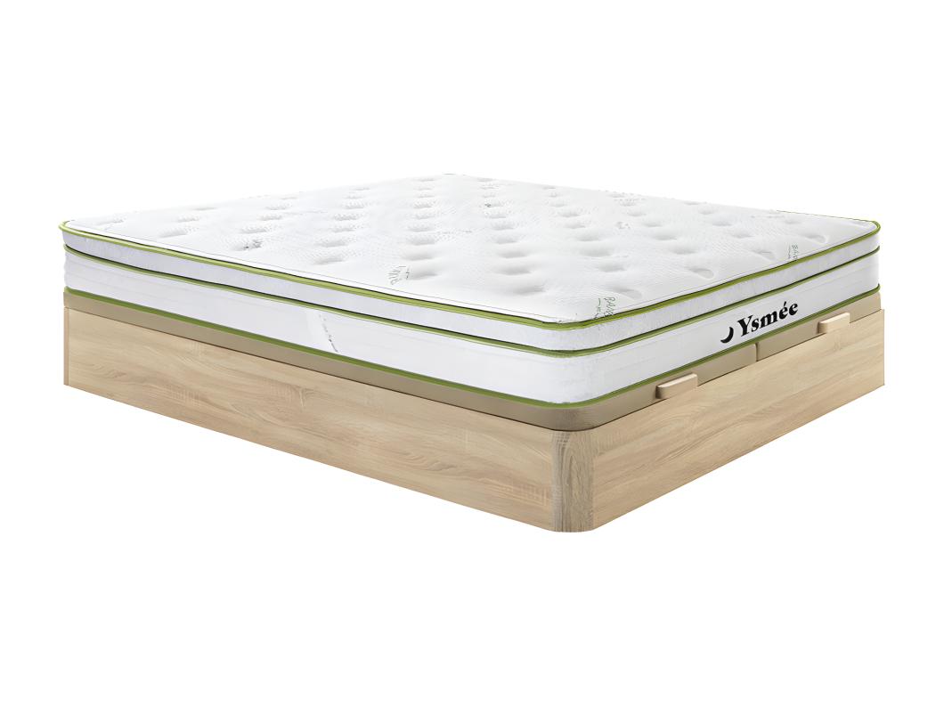 Ensemble 180 x 200 cm sommier coffre naturel clair + matelas ressorts ensachés 5 zones et coutil bambou ép.28cm - PASIR de YSMÉE