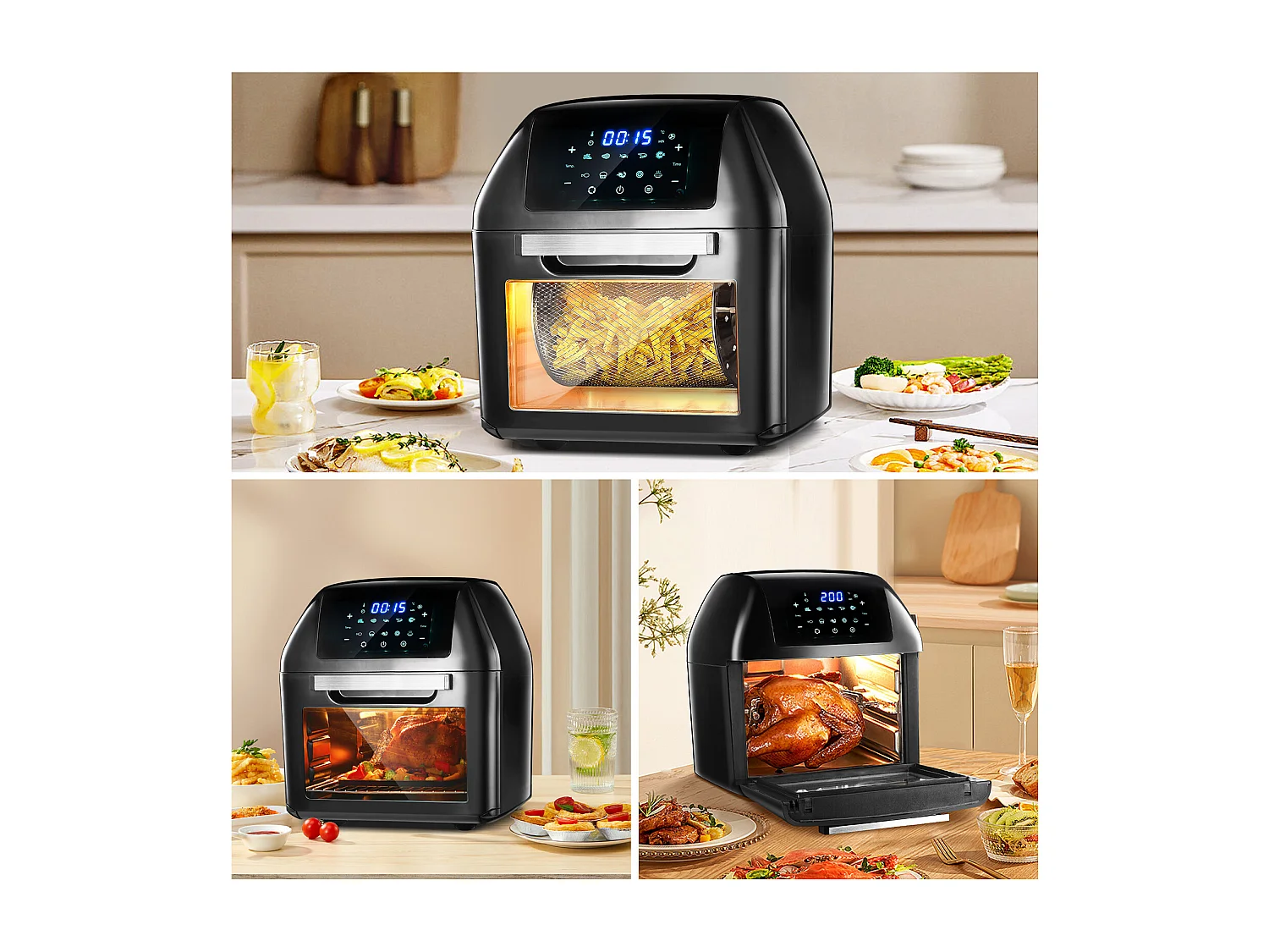 Heteluchtfriteuse, 12 liter, frituurpan, LED-touchscreen, 10 programma's, dehydrator, 1500W heteluchtfriteuse Airfryer, mini-oven