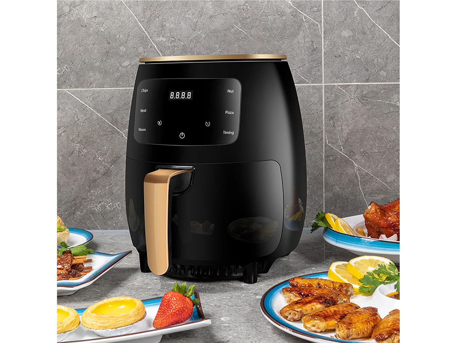 Balter XL-Touch Heißluftfritteuse, Fritteuse, LCD-Display, 8 Programme, Rezeptheft, 4,5 l – XL, 1400 W, schwarz