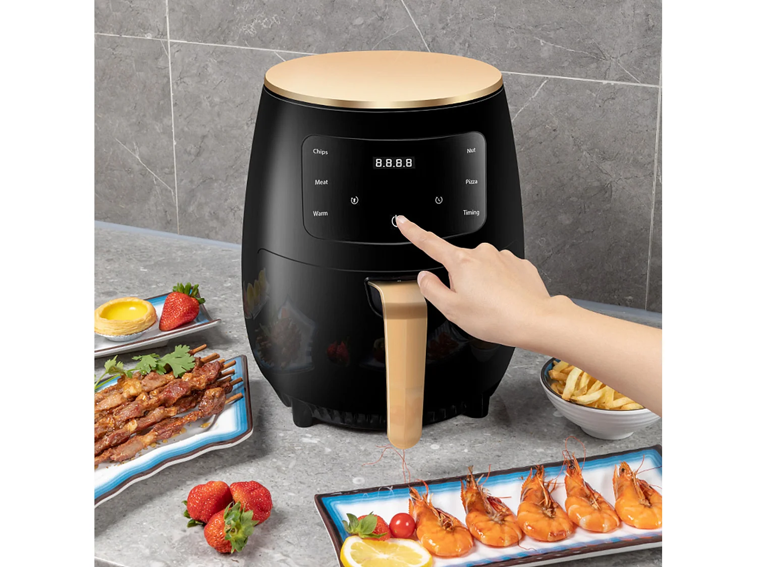 Fritadeira de ar quente Balter XL-Touch, fritadeira, visor LCD, 8 programas, folheto de receitas, 4,5 l – XL, 1400 W, preto