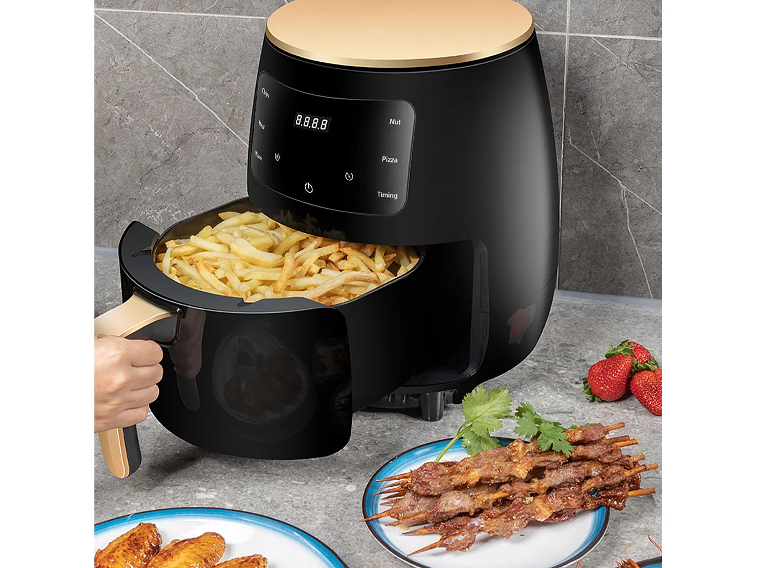 Fritadeira de ar quente Balter XL-Touch, fritadeira, visor LCD, 8 programas, folheto de receitas, 4,5 l – XL, 1400 W, preto