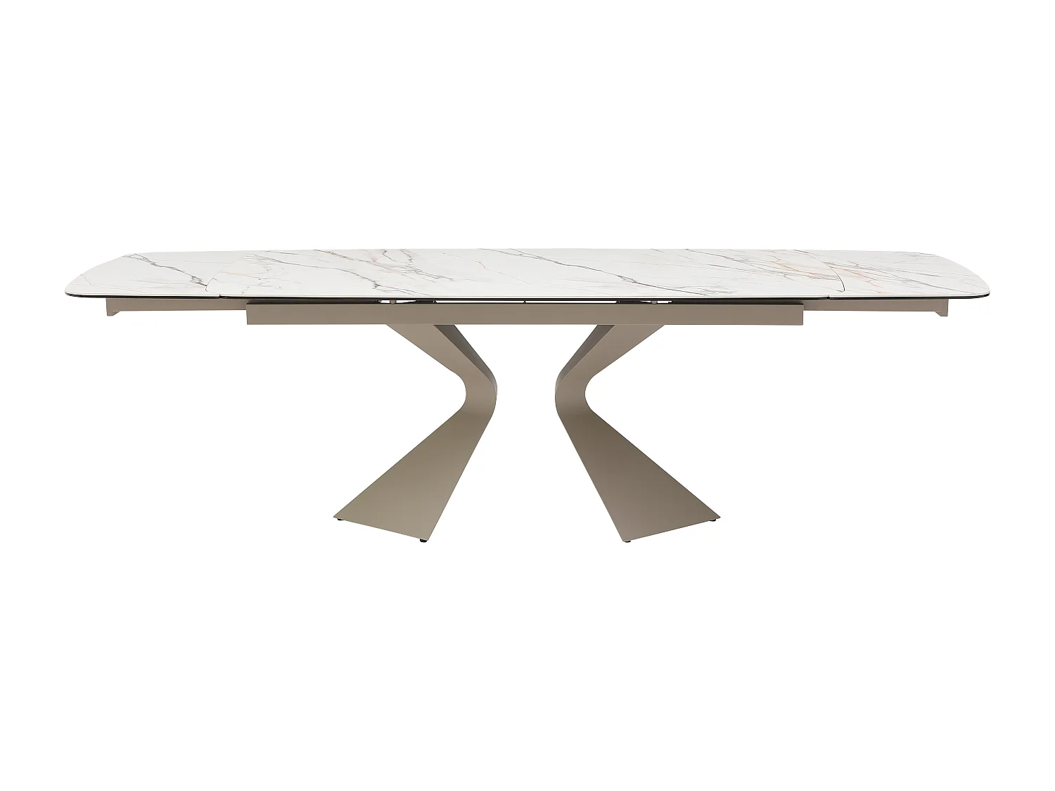 Esstisch ausziehbar - 6 bis 10 Personen - Sicherheitsglas, Keramik & taupefarbenes Metall - Marmor-Optik Weiß - KAJARI von Maison Céphy