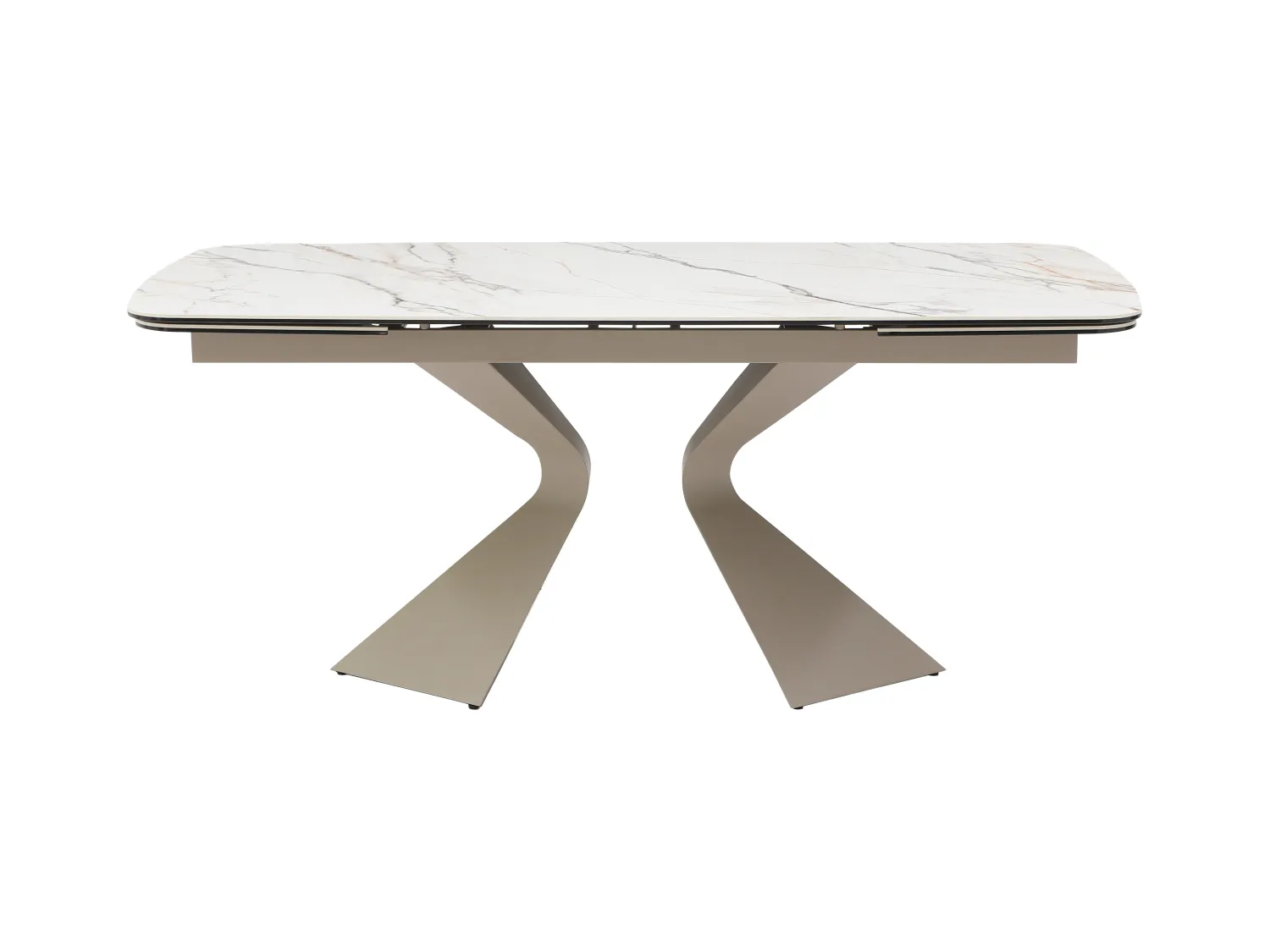 Table à manger extensible 6 à 10 personnes céramique, verre trempé et métal taupe - Effet marbre blanc - KAJARI de Maison Céphy
