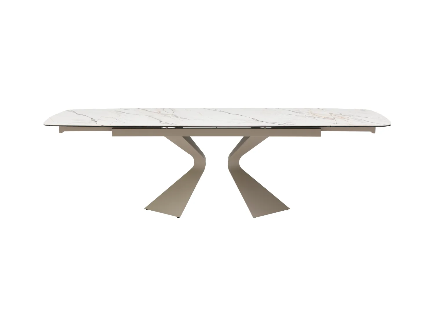 Table à manger extensible 6 à 10 personnes céramique, verre trempé et métal taupe - Effet marbre blanc - KAJARI de Maison Céphy
