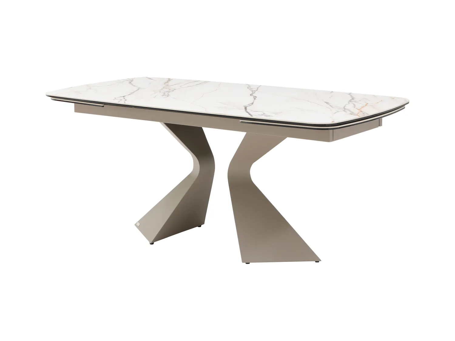 Table à manger extensible 6 à 10 personnes céramique, verre trempé et métal taupe - Effet marbre blanc - KAJARI de Maison Céphy