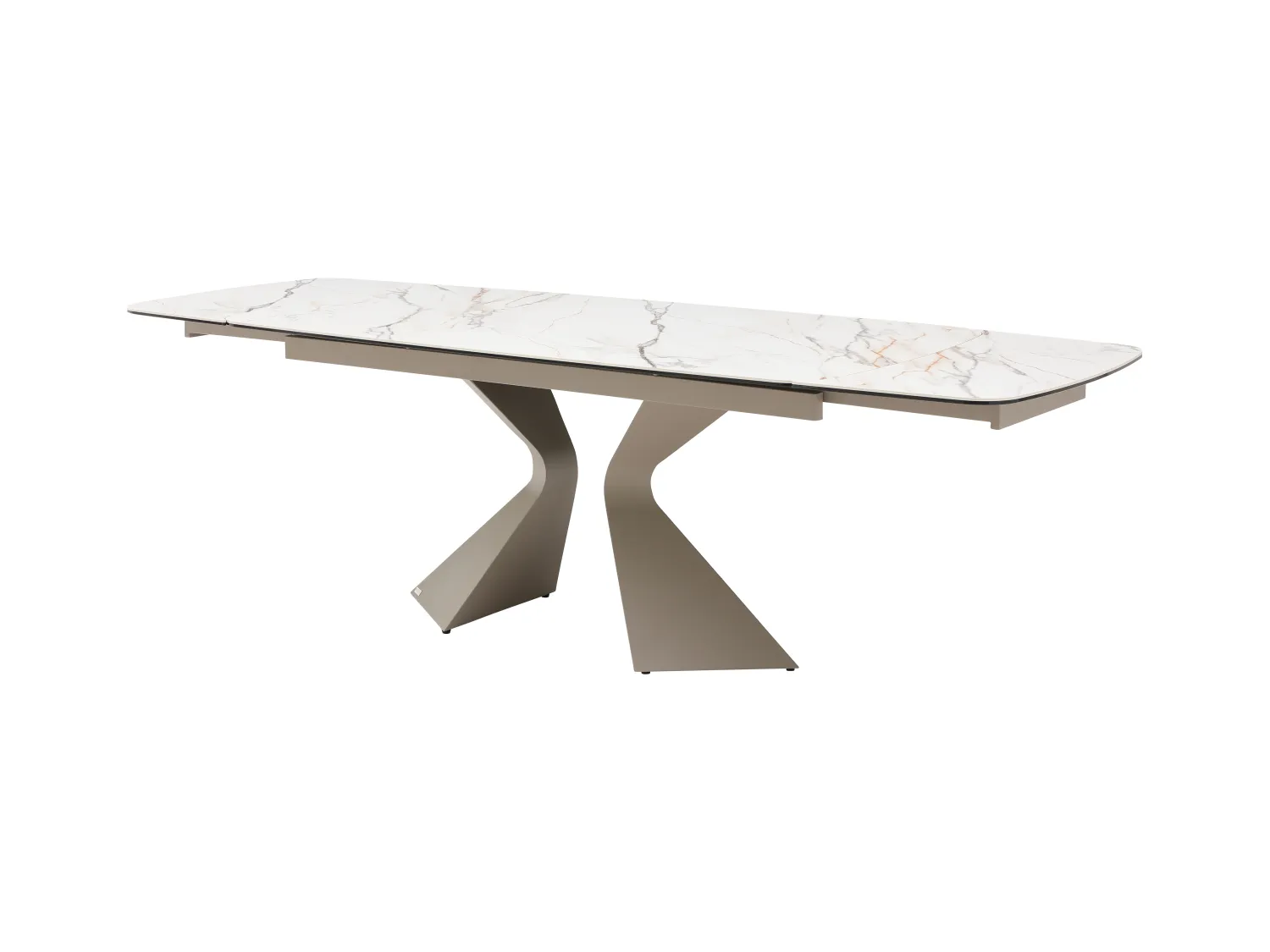 Table à manger extensible 6 à 10 personnes céramique, verre trempé et métal taupe - Effet marbre blanc - KAJARI de Maison Céphy