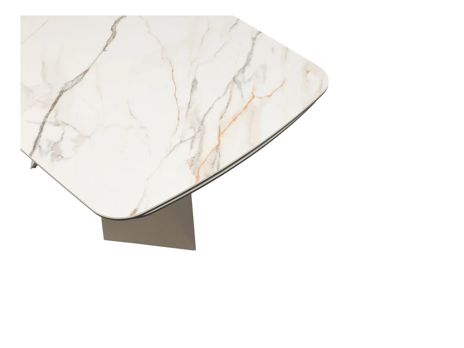 Table à manger extensible 6 à 10 personnes céramique, verre trempé et métal taupe - Effet marbre blanc - KAJARI de Maison Céphy