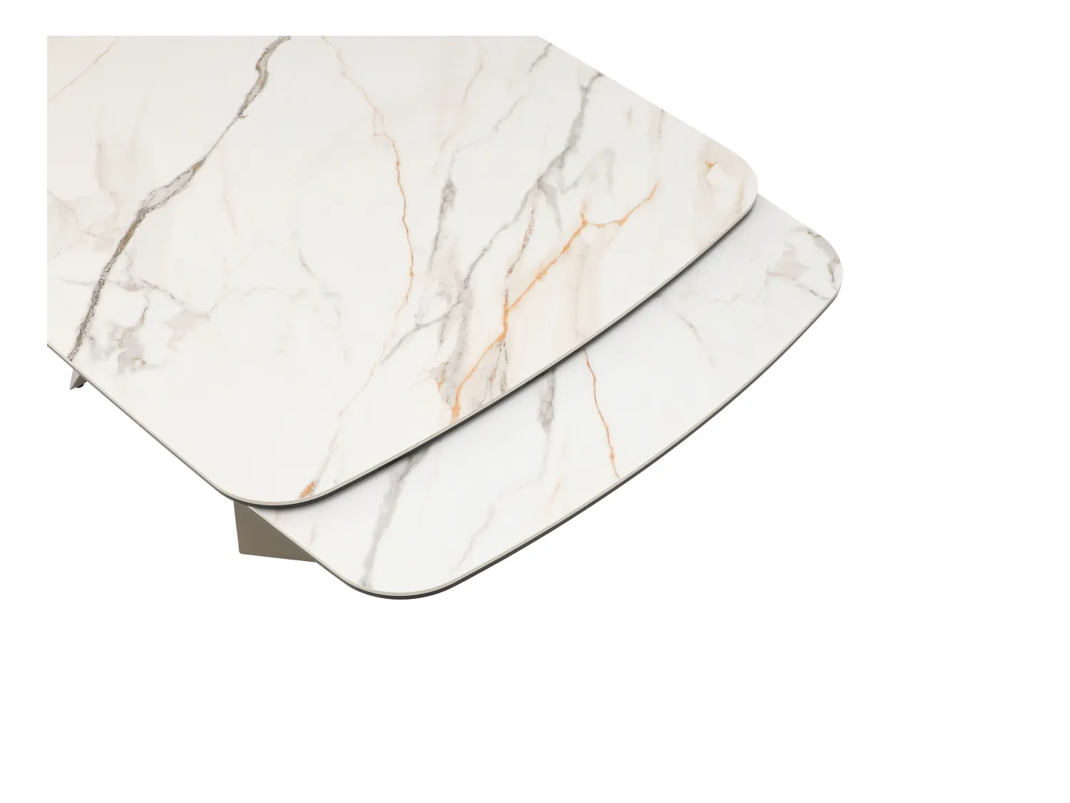 Table à manger extensible 6 à 10 personnes céramique, verre trempé et métal taupe - Effet marbre blanc - KAJARI de Maison Céphy