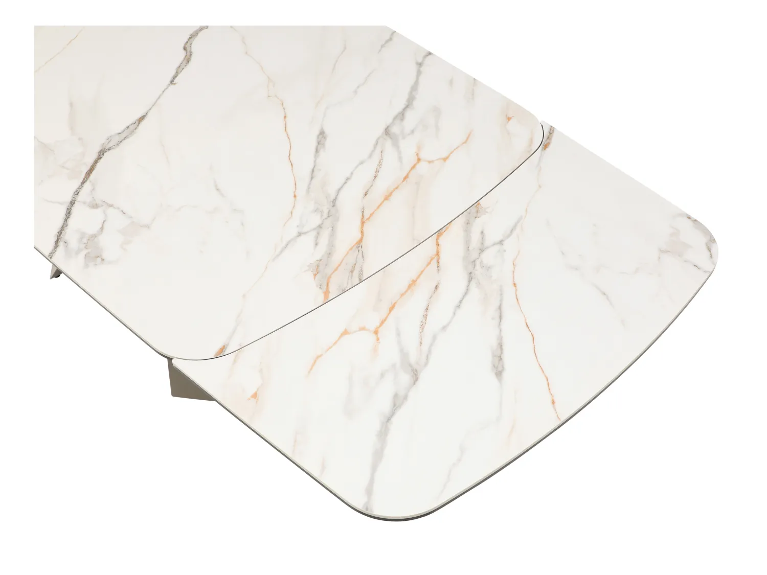 Table à manger extensible 6 à 10 personnes céramique, verre trempé et métal taupe - Effet marbre blanc - KAJARI de Maison Céphy