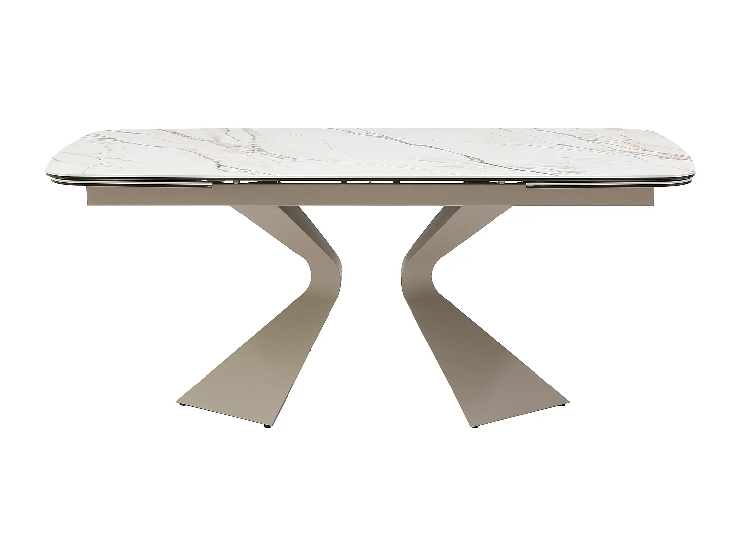 Table à manger extensible 6 à 10 personnes céramique, verre trempé et métal taupe - Effet marbre blanc - KAJARI de Maison Céphy