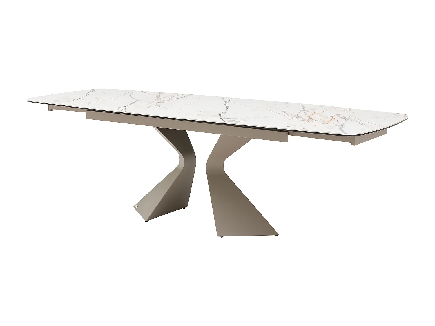 Table à manger extensible 6 à 10 personnes céramique, verre trempé et métal taupe - Effet marbre blanc - KAJARI de Maison Céphy