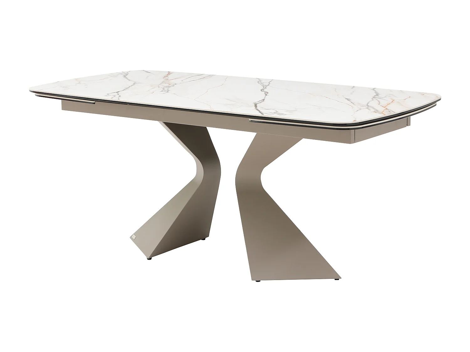 Table à manger extensible 6 à 10 personnes céramique, verre trempé et métal taupe - Effet marbre blanc - KAJARI de Maison Céphy