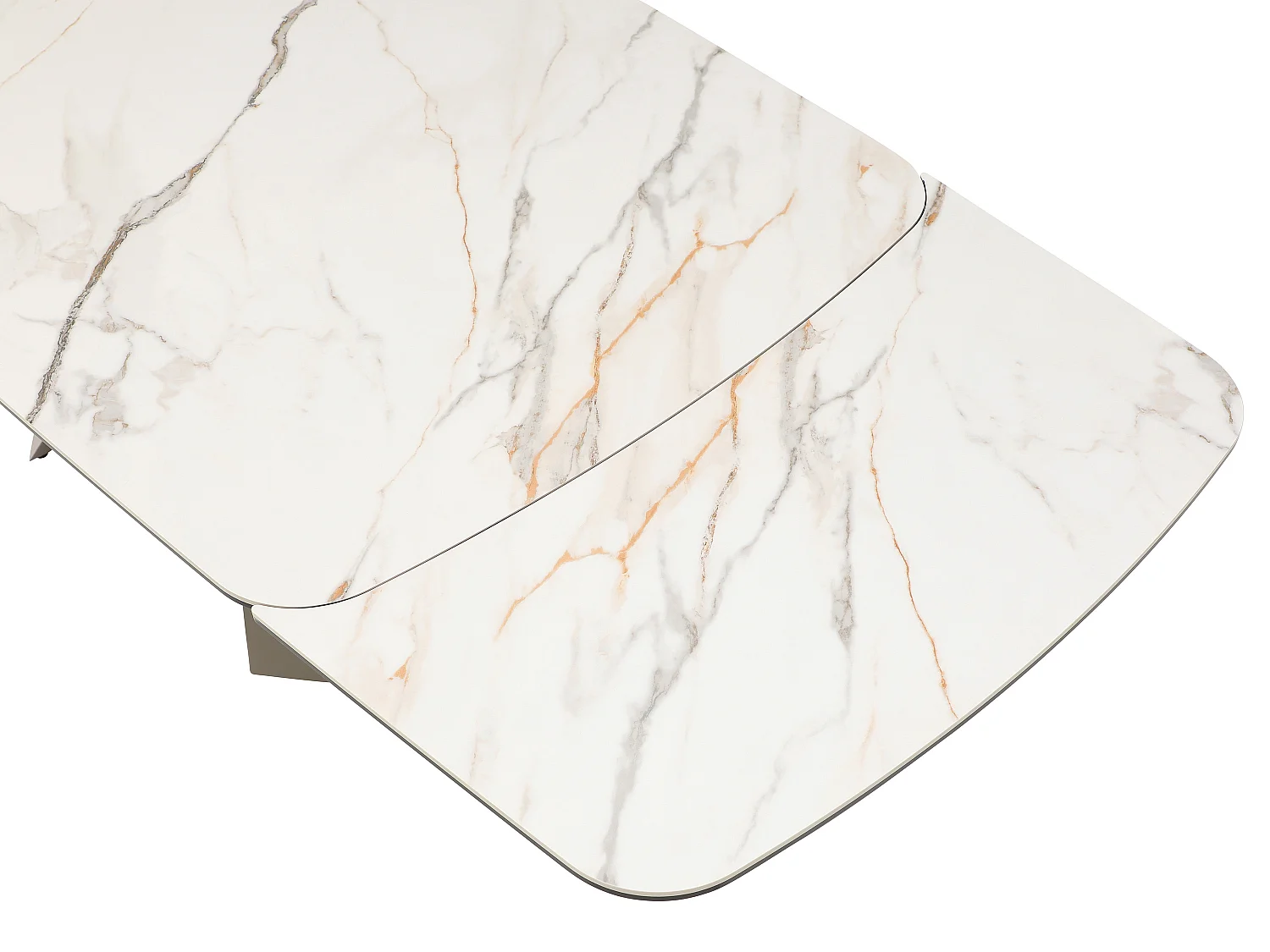 Table à manger extensible 6 à 10 personnes céramique, verre trempé et métal taupe - Effet marbre blanc - KAJARI de Maison Céphy