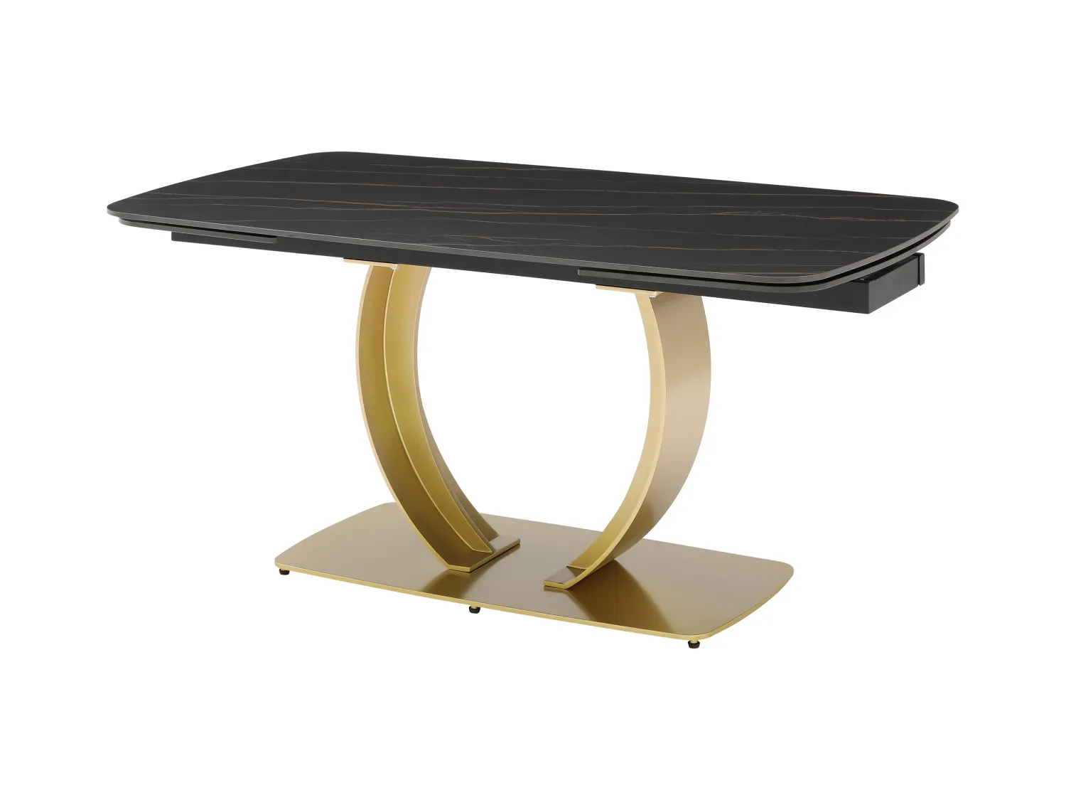 Mesa extensible de comedor para 6 a 10 personas en cerámica y metal dorado - Efecto mármol negro - OLIFIA de Maison Céphy