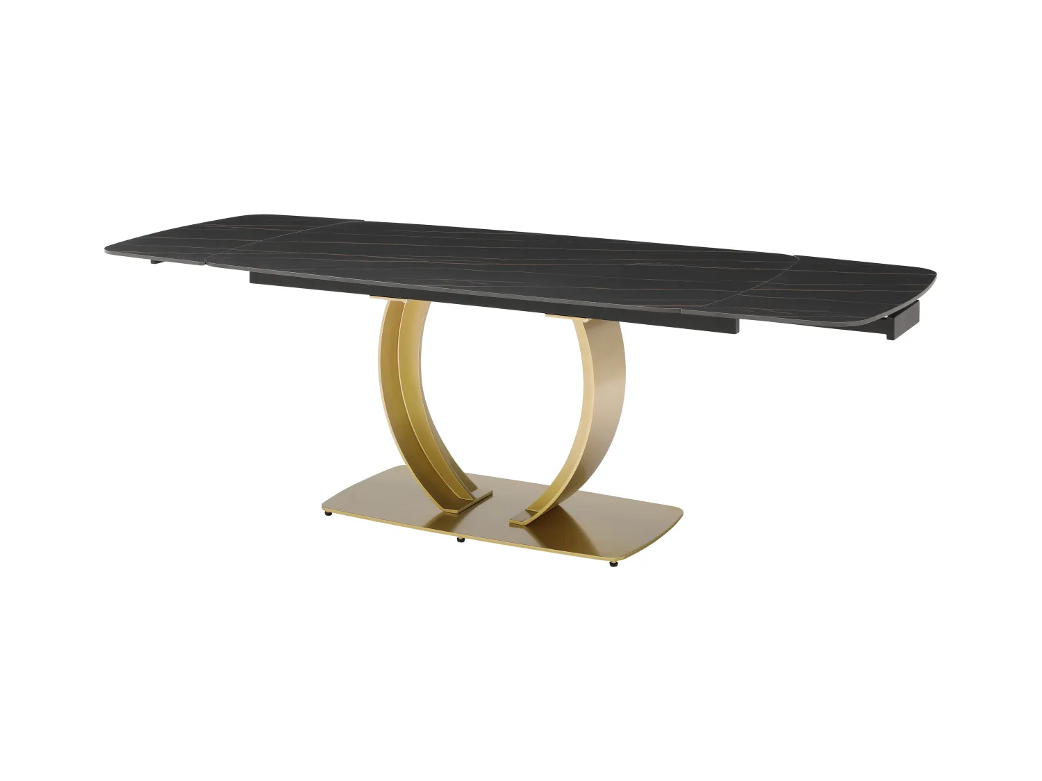 Mesa extensible de comedor para 6 a 10 personas en cerámica y metal dorado - Efecto mármol negro - OLIFIA de Maison Céphy