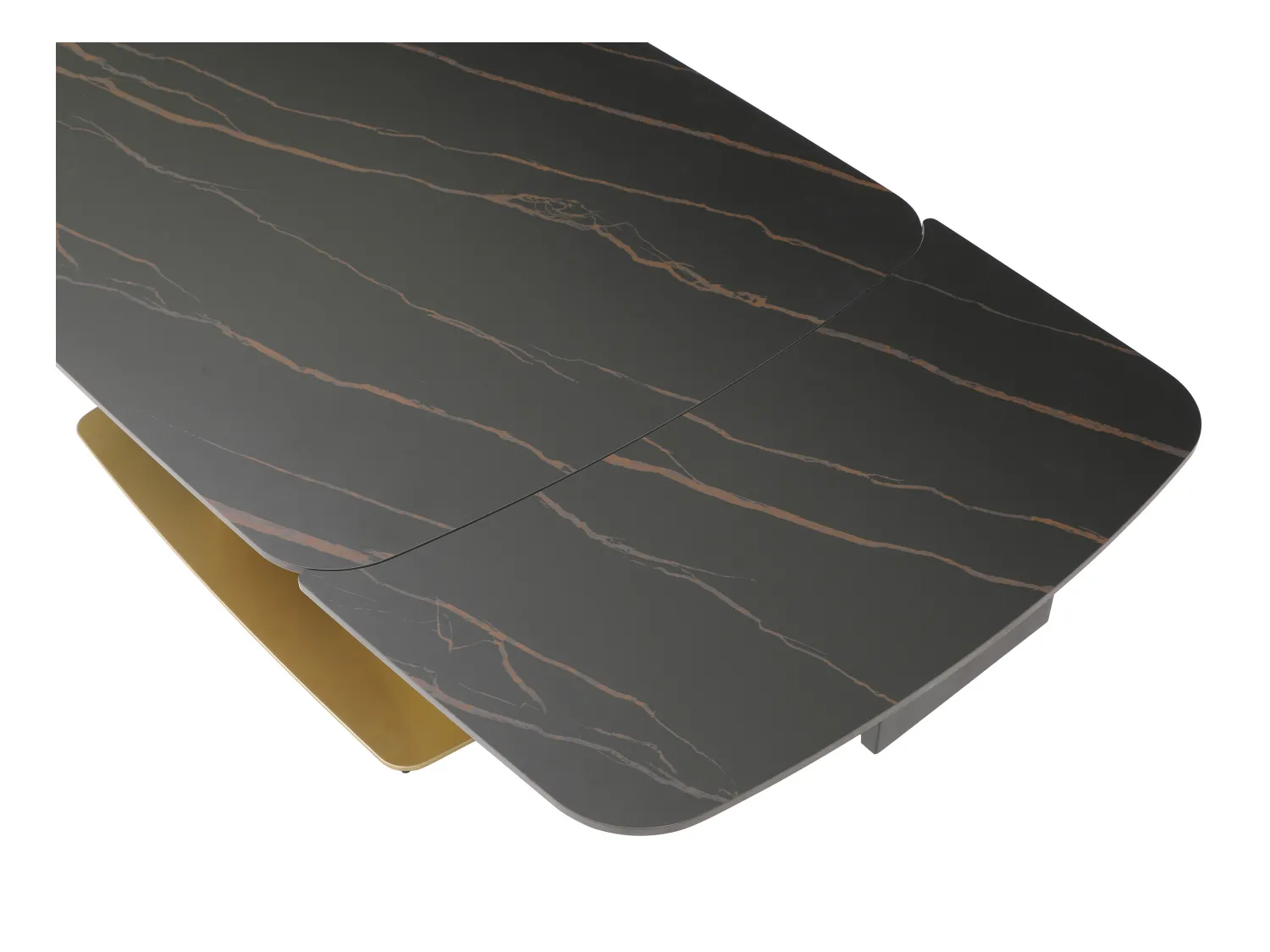 Mesa extensible de comedor para 6 a 10 personas en cerámica y metal dorado - Efecto mármol negro - OLIFIA de Maison Céphy