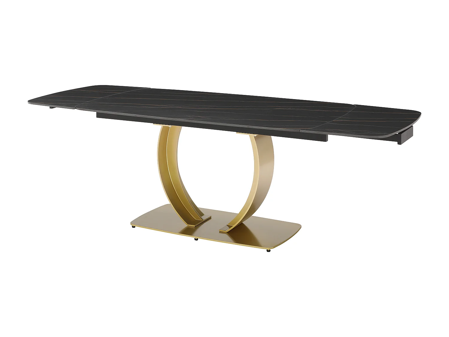 Table à manger extensible 6 à 10 personnes en céramique et métal doré - Effet marbre noir - OLIFIA de Maison Céphy