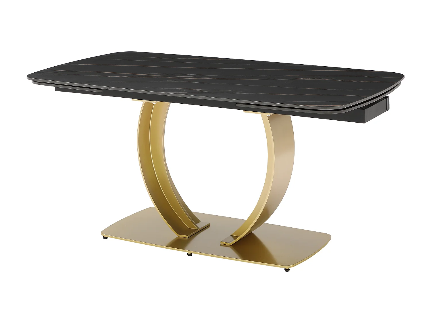 Table à manger extensible 6 à 10 personnes en céramique et métal doré - Effet marbre noir - OLIFIA de Maison Céphy