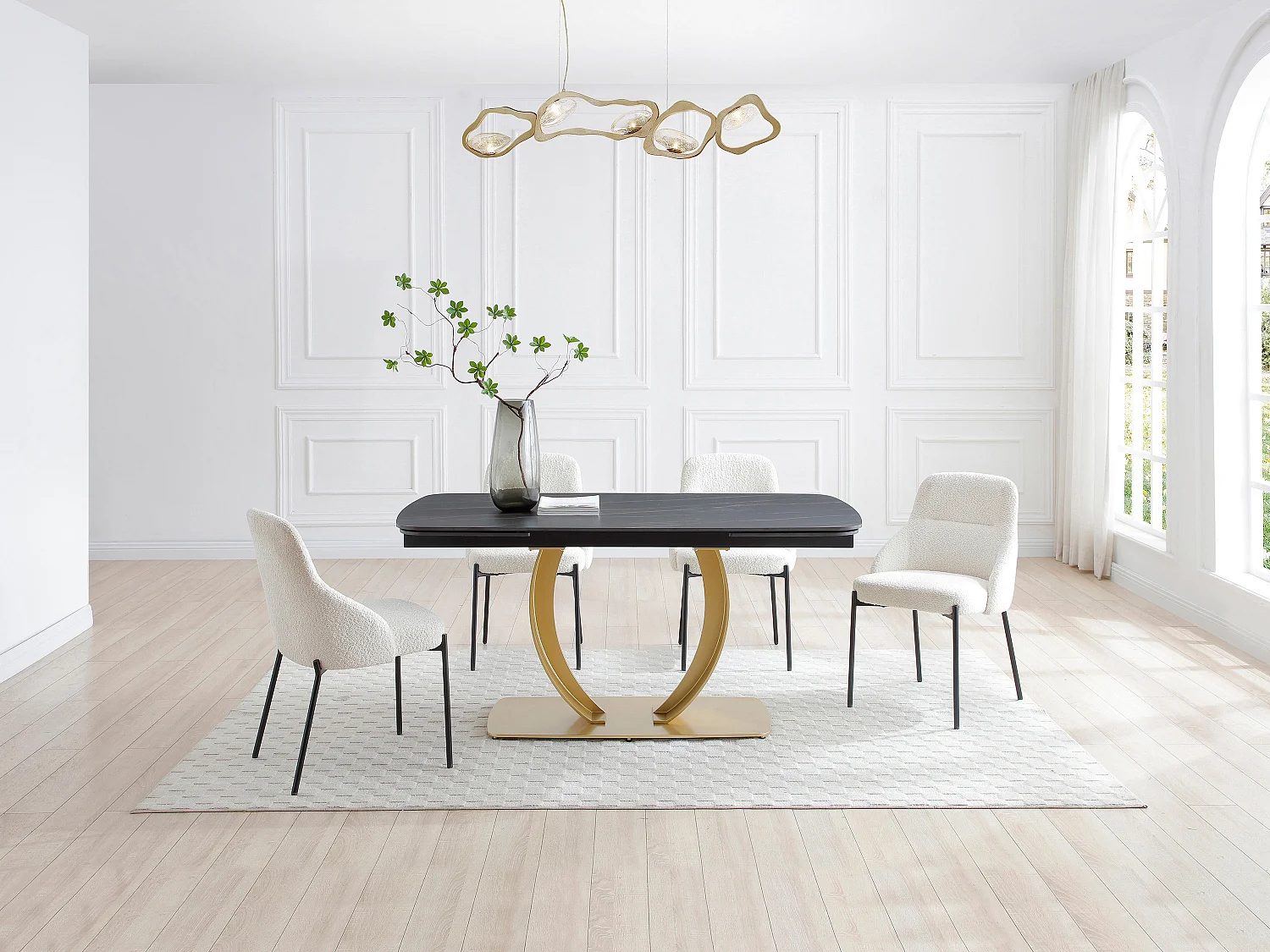Table à manger extensible 6 à 10 personnes en céramique et métal doré - Effet marbre noir - OLIFIA de Maison Céphy