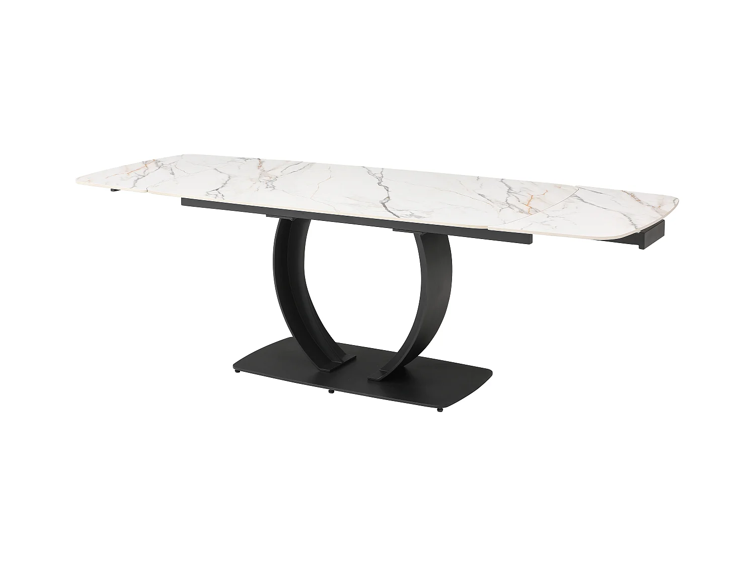 Table à manger extensible 6 à 10 personnes en céramique et métal noir - Effet marbre blanc - OLIFIA de Maison Céphy