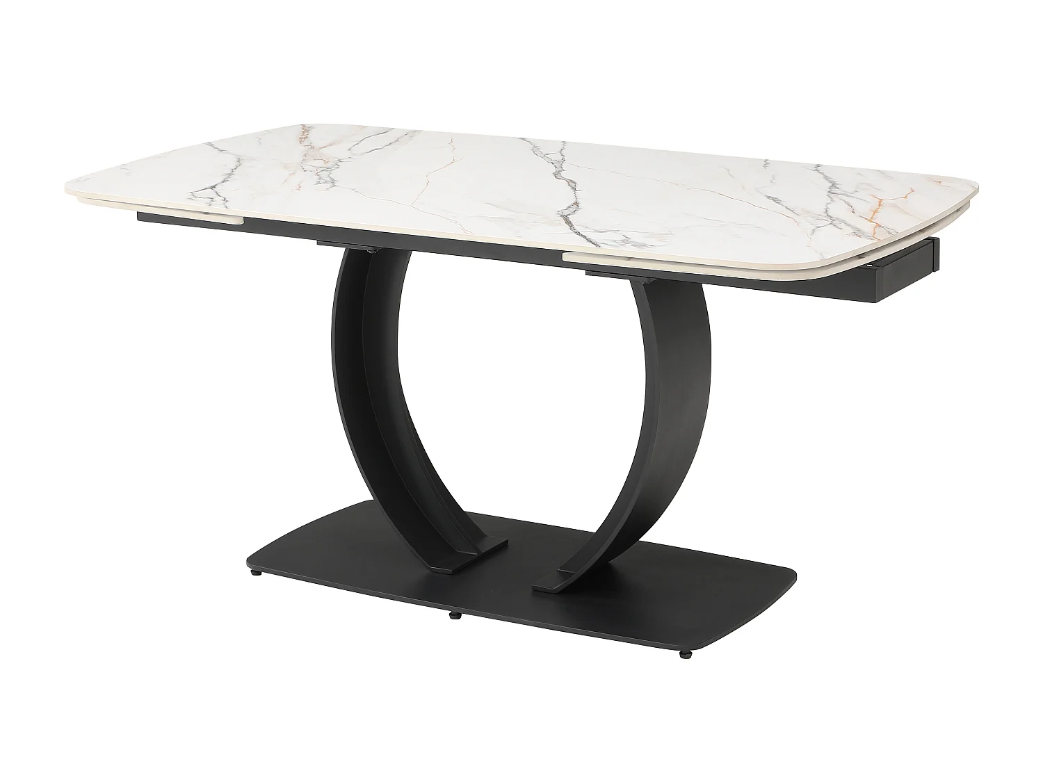 Table à manger extensible 6 à 10 personnes en céramique et métal noir - Effet marbre blanc - OLIFIA de Maison Céphy