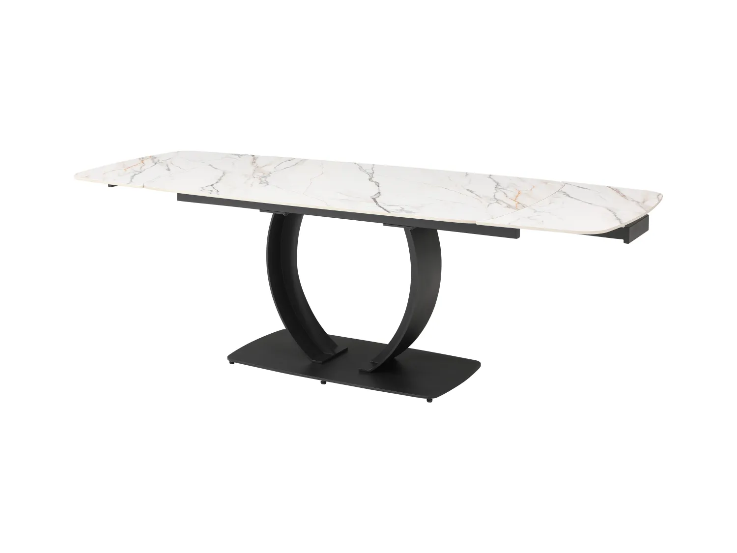 Mesa extensible de comedor para 6 a 10 personas en cerámica y metal negro - Efecto mármol blanco - OLIFIA de Maison Céphy
