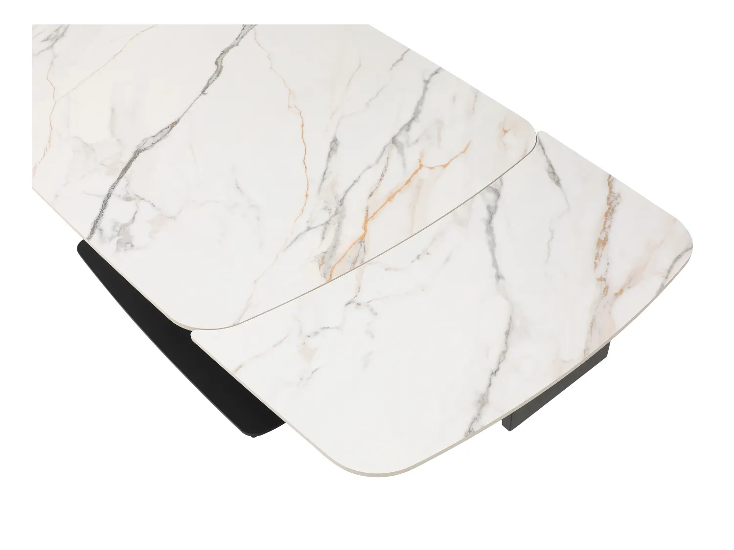 Mesa extensible de comedor para 6 a 10 personas en cerámica y metal negro - Efecto mármol blanco - OLIFIA de Maison Céphy