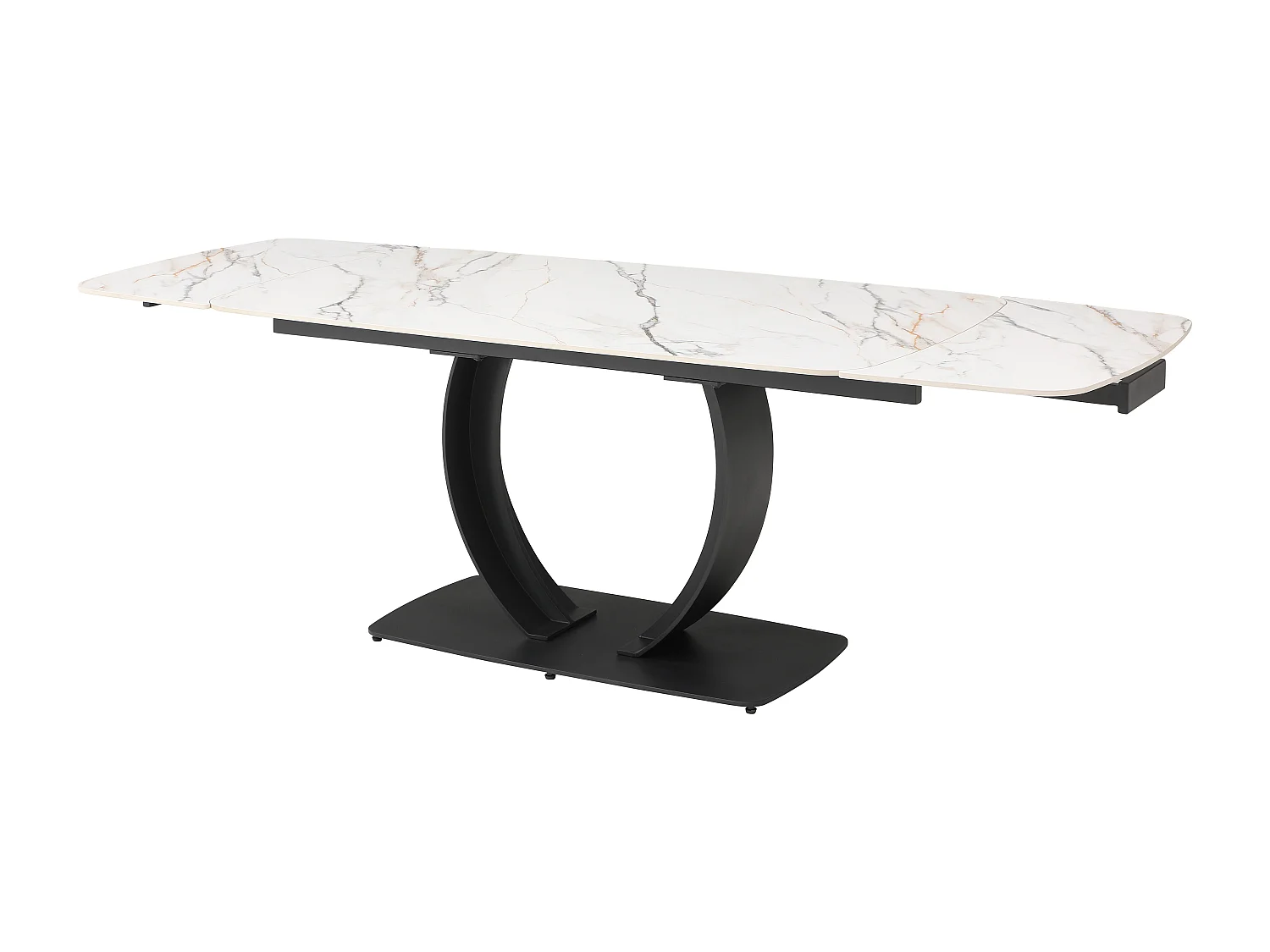 Table à manger extensible 6 à 10 personnes en céramique et métal noir - Effet marbre blanc - OLIFIA de Maison Céphy