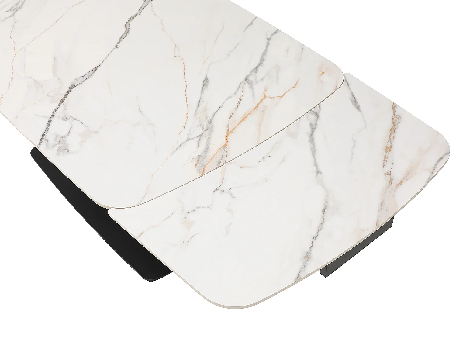 Table à manger extensible 6 à 10 personnes en céramique et métal noir - Effet marbre blanc - OLIFIA de Maison Céphy